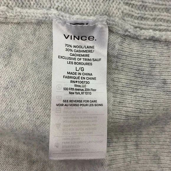 VINCE Gray Cashmere Wool Waist Tie Shawl Collar Cardigan Sweater Womens L New